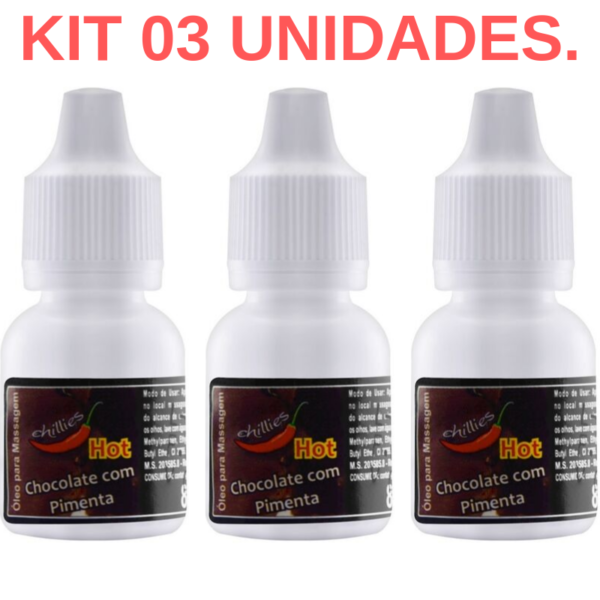 Kit 03 Gotas do Prazer Aromática Chocolate com Pimenta 8ml Chillies - Sexshop