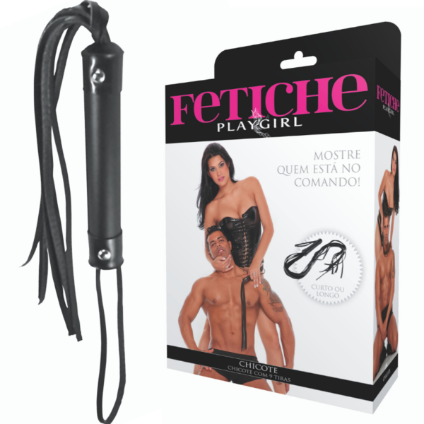 Chicote BDSM Curto, com 9 tiras 40cm - Sexshop