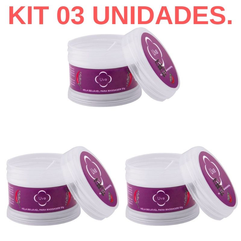 Kit 03 Velas de Massagem Beijável 50gramas Chillies - Uva - Sexshop