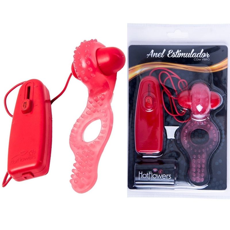 Anel Peniano Estimulador Vermelho com Vibrador HotFlowers - Sex shop