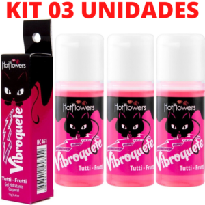 Kit 03 Gel Sexo Oral Vibroquete Tutti-Frutti Vibrante 12gr Hot Flowers - Sexshop