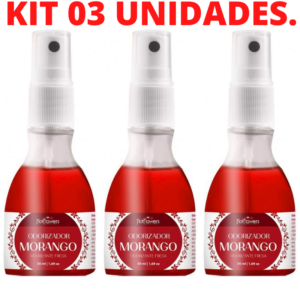 Kit 03 Perfume Odorizador Ambientador Morango 50ml Hot Flowers