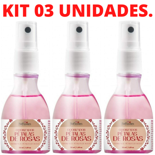 Kit 03 Odorizador Ambientador Perfume Rosas 50ml Hot Flowers - Sex shop