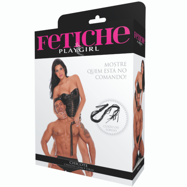 Chicote BDSM Curto, com 9 tiras 40cm - Sexshop