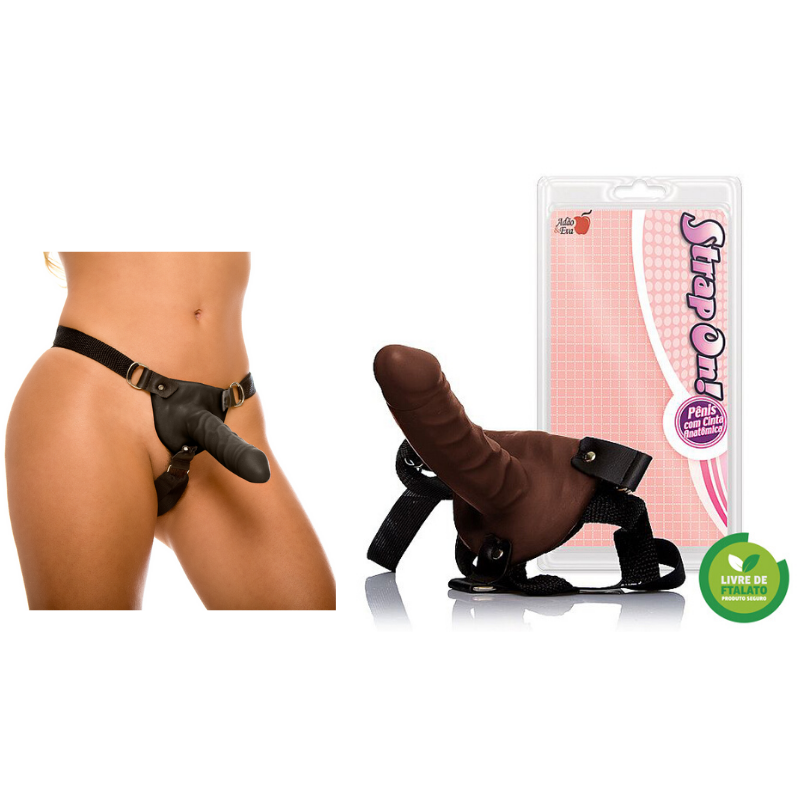 Pênis Prótese com Base Triangular e Cinta Ajustável Marrom - Sexshop