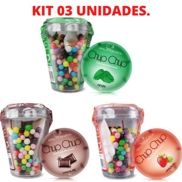 Kit 03 Sabores Chup Chup Erotic Candy Effervescent - Sexshop