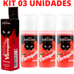 Kit 03 Gel Sexo oral Vibroquete Morango Vibrante 12gr Hot Flowers - Sexshop