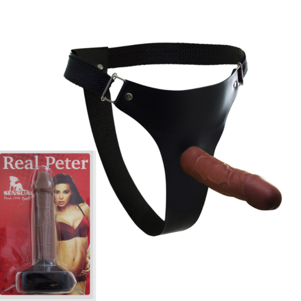 Pênis Real Peter Realístico com Cinta Bombeiro Marrom 18x3,5 - Sex Shop