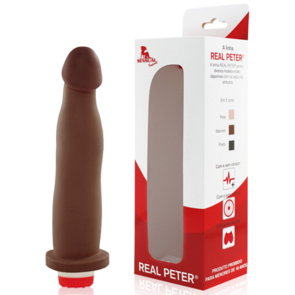 Pênis Real Peter FIT com Vibrador Marrom 17,4x2,5cm - Sexshop