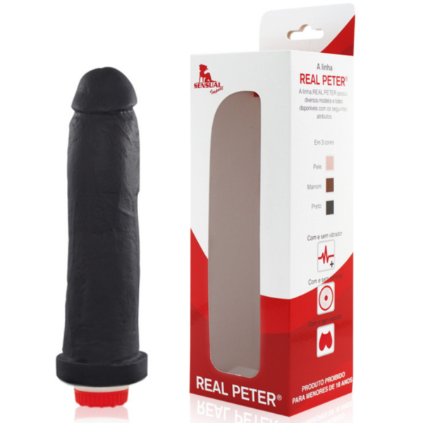 Pênis Real Peter Taurus com Vibrador Preto 19x4,5cm - Sexshop