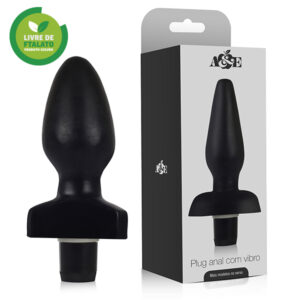 Plug Grande - 12 x 6 cm na cor preto - com vibrador multivelocidade - Sexshop