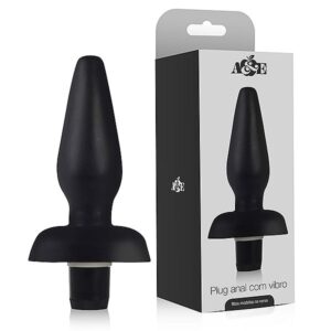 Plug Cônico 13x5 cm na cor preto - com vibrador - Sexshop