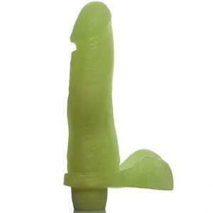 PÊNIS PRÓTESE COM ESCROTO E VIBRADOR 8 - 20X4,5 CM - FOSFORESCENTE - SEXSHOP