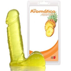 Pênis Realístico com Escroto Gel Aroma Abacaxi - 16,5x4 cm em gel - Sexshop