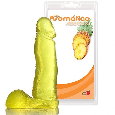 Pênis Realístico Prótese com Escroto Gel Aroma Abacaxi - 20x4,5 cm em gel - Sexshop