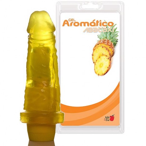 Pênis Realístico Prótese Gel Aroma Abacaxi - 14,5x4 cm com vibrador