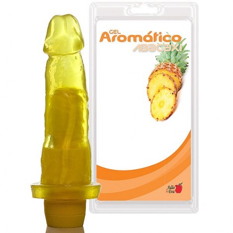 Pênis Prótese Gel Aroma Abacaxi - 16x4 cm com vibrador - Sexshop