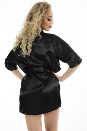 Camisola Robe Cetim Curto Preto Pimenta Sexy - Sex shop