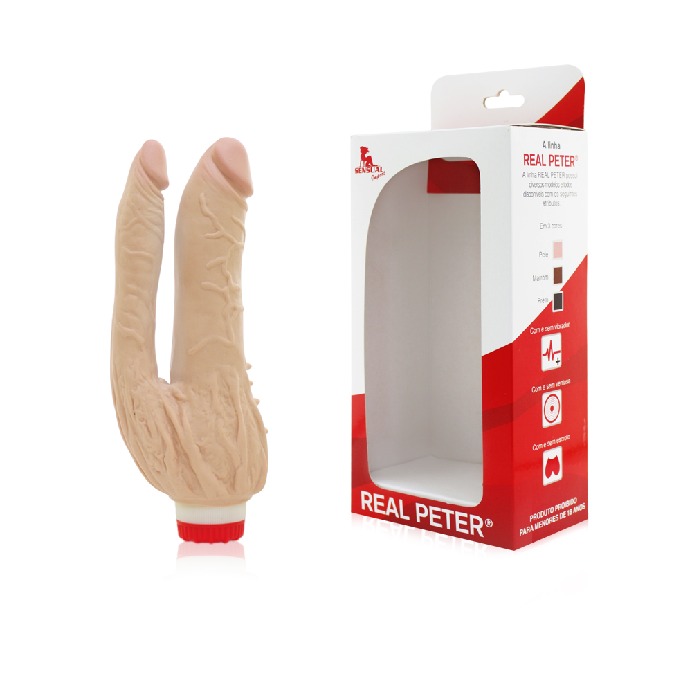 Pênis Real Peter Duplo Internacional com Vibrador - Sex Shop