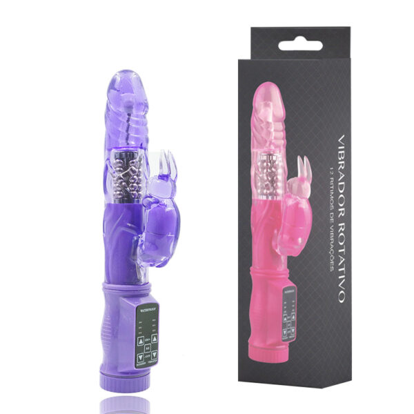 Vibrador Rotativo Recarregável com Estimulador Clitoriano Coelho 12 Vibrações - Sexshop