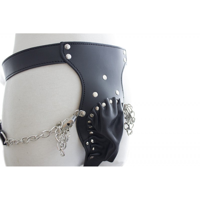 Cinto de Castidade Masculina em Couro Sintético com Cadeado - Sexshop