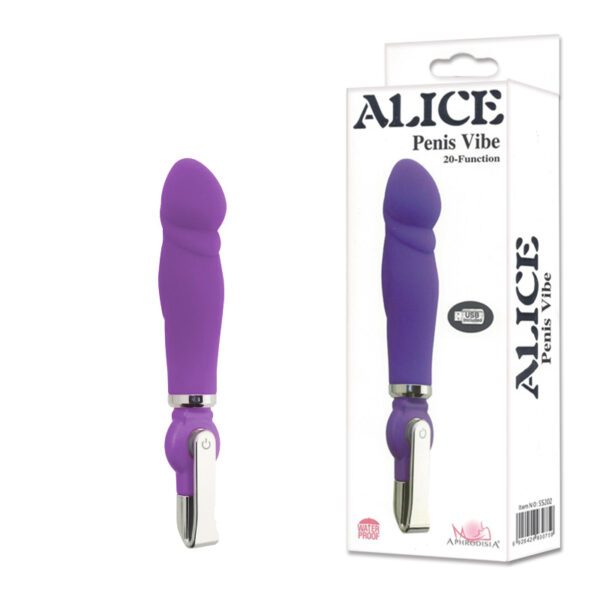 Vibrador Recarregável com Detalhe de Glande na Ponta e 20 Modos de Vibração - ALICE PENIS VIBE - Sexshop