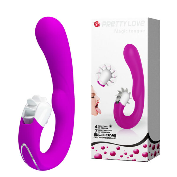 Vibrador com Estimulador Clitoriano com Línguas Rotativas, 10 modos de Vibração e 4 Modos de Rotação - PRETTY LOVE MAGIC TONGUE - VB047