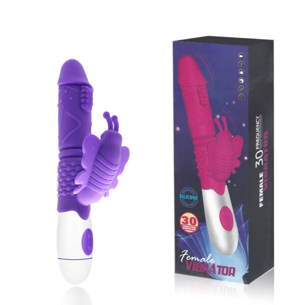 Vibrador Recarregável com Estimulador Clitoriano Borboleta e 30 Modos de Vibração - FEMALE VIBRATOR - Sexshop