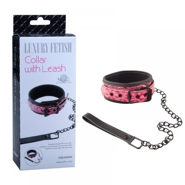 Coleira Fetiche Luxury Na Cor Rosa com corrente WITH LEASH