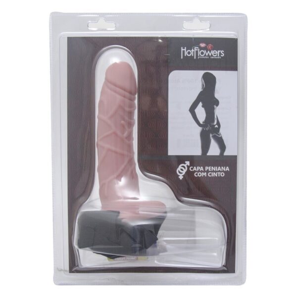 Capa Peniana Extensora 18x4,5 Cinto e Vibrador HotFlowers - Sex shop