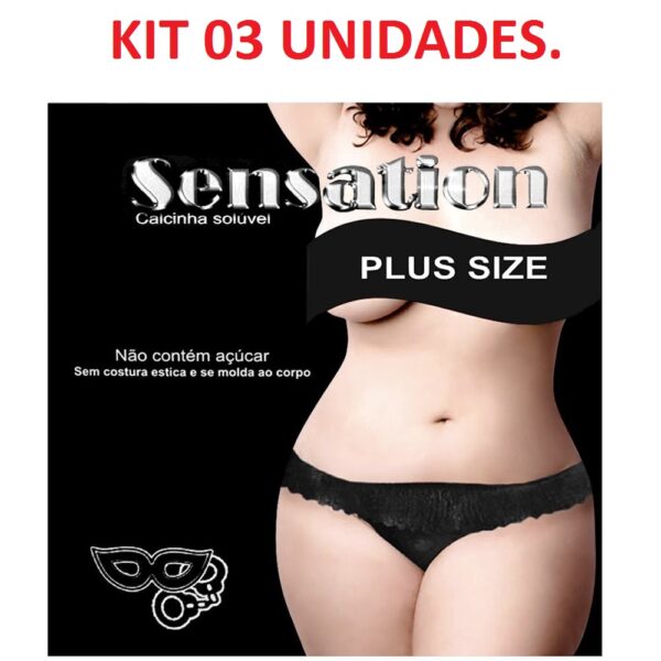 Kit 03 Calcinhas Comestível Sensation Plus Size PetitCherry - Sexyshop