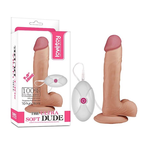 Pênis Realístico com Ventosa e Escroto e 10 Modos de Vibração - LOVETOY THE ULTRA SOFT DUDE - Sexshop