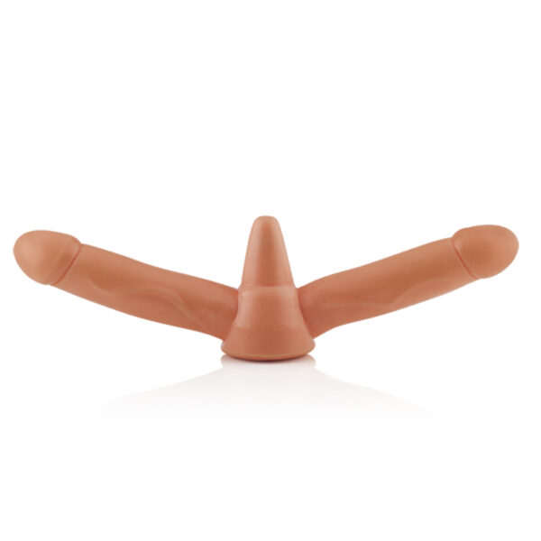 Pênis Duplo Prótese Havaiana com Plug e Vibrador - COR PELE - Sexshop