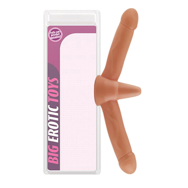 Pênis Duplo Prótese Havaiana com Plug e Vibrador - COR PELE - Sexshop