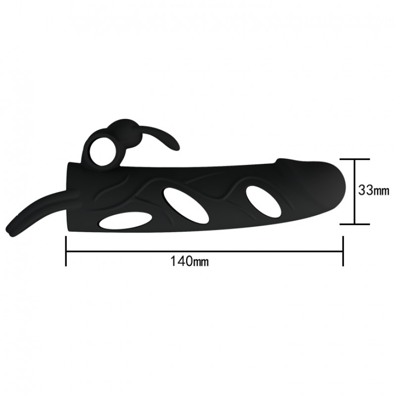 Capa Peniana, em Silicone com Alça para Escroto e Estimulador Clitoriano Vibratório - PRETTY LOVE - Sex shop