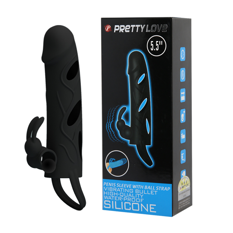 Capa Peniana, em Silicone com Alça para Escroto e Estimulador Clitoriano Vibratório - PRETTY LOVE - Sex shop