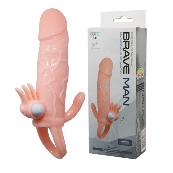 Capa Peniana, com Extensor de 4cm e Anel para Escroto - BRAVE MAN - Sex shop