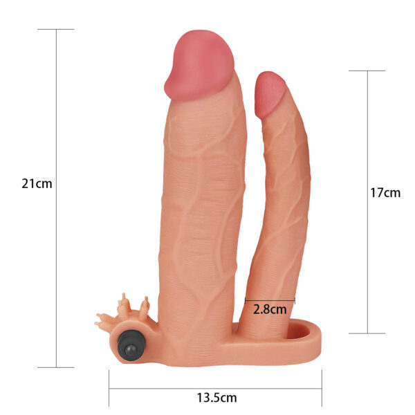 Capa Peniana com Extensor de 5 cm com Pênis para Dupla Penetração e Cápsula Vibratória - LOVETOY PLEASURE X-TENDER SERIES