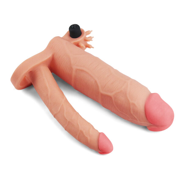 Capa Peniana com Extensor de 5 cm com Pênis para Dupla Penetração e Cápsula Vibratória - LOVETOY PLEASURE X-TENDER SERIES