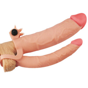 Capa Peniana com Extensor de 5 cm com Pênis para Dupla Penetração e Cápsula Vibratória - LOVETOY PLEASURE X-TENDER SERIES