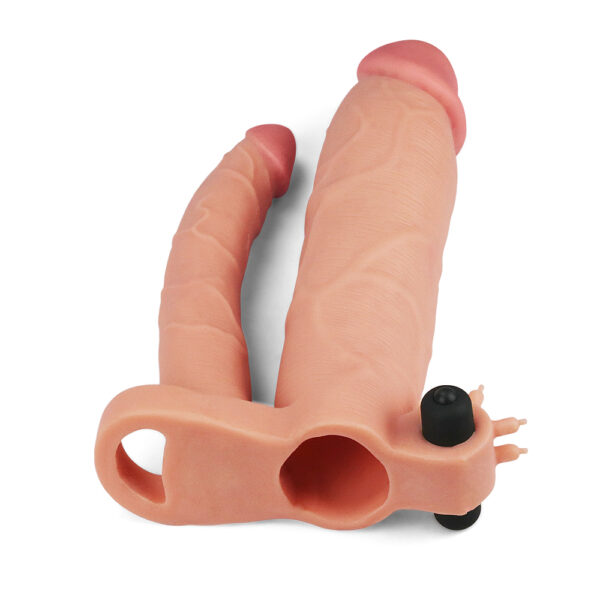 Capa Peniana com Extensor de 5 cm com Pênis para Dupla Penetração e Cápsula Vibratória - LOVETOY PLEASURE X-TENDER SERIES