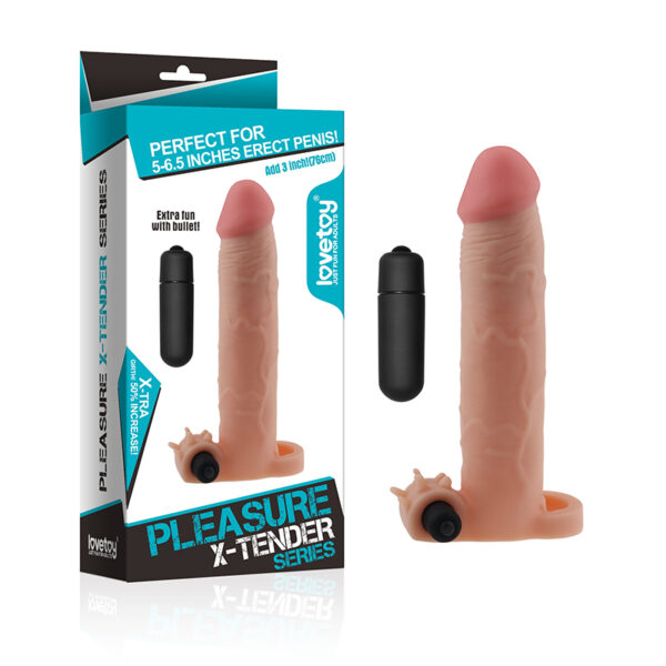 Capa Peniana Vibratória Extensora com Veias Realística e Anel para Escroto 19cm - LOVETOY - Sexshop