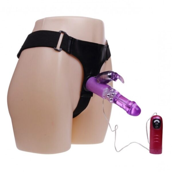 Cinta peniana com vibrador rotativo 7 vibrações e estimulador clitoriano - Sexshop