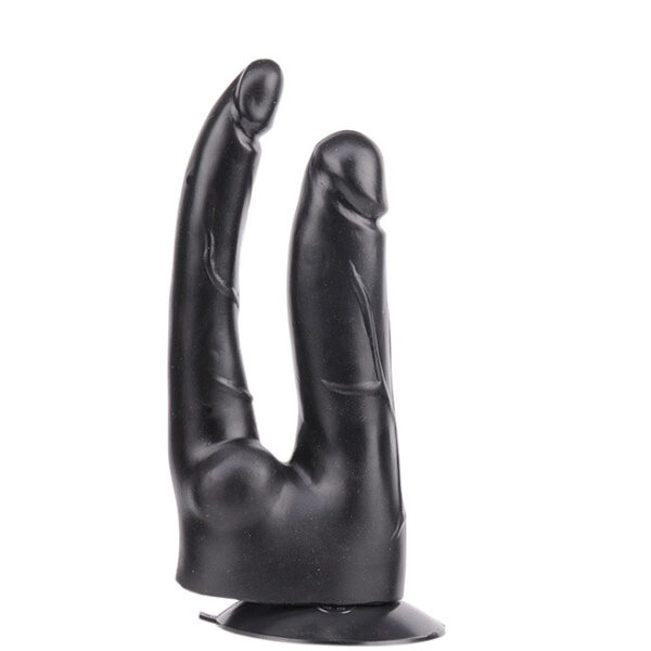 Pênis Realístico Duplo 17cm com Ventosa Preto - Sexyshop