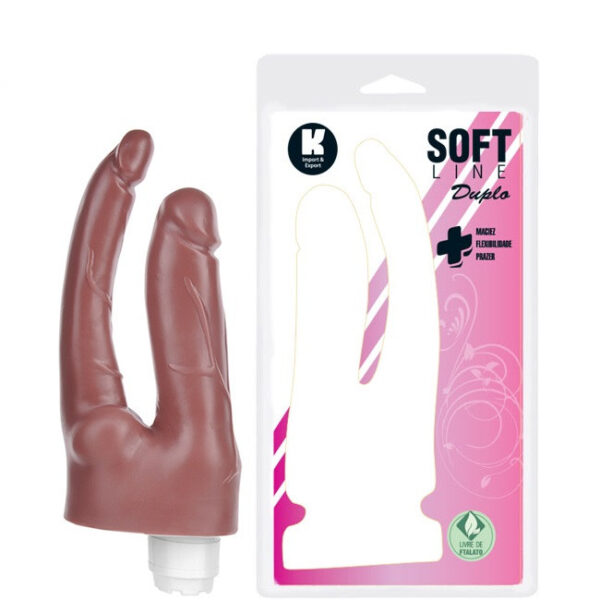 Pênis Duplo 17cm com Vibrador Marrom - Sexyshop