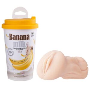 Sexshop, Masturbador vagina virgem com nódulos internos e embalagem copo de bebida - FANTASY CAFE BANANA MILK - NANMA