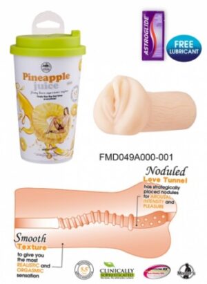 Masturbador vagina virgem com nódulos internos e embalagem copo de bebida - FANTASY CAFE PINEAPPLE JUICE - NANMA - Sexshop