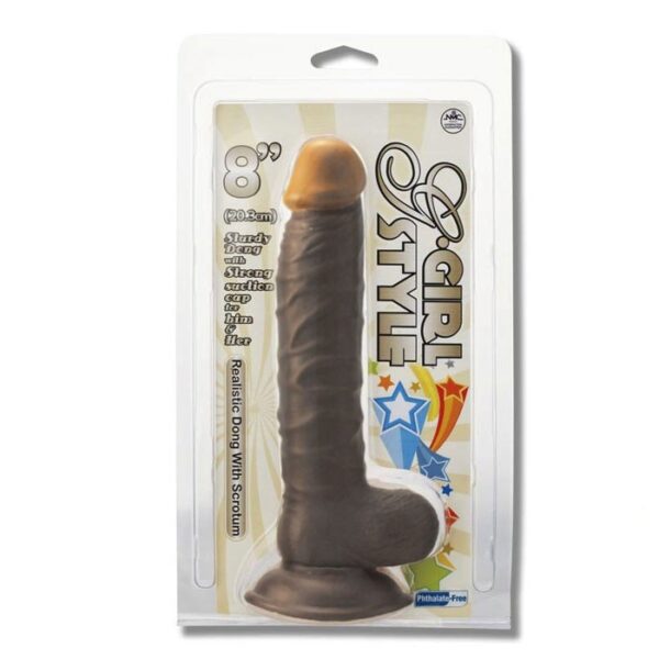 Pênis Preto realístico de 21 cm com veias, escroto, glande e ventosa - G-GIRL STYLE 8 - NANMA - Sexshop