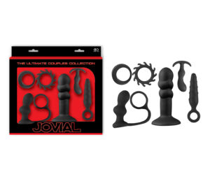 Kit Jovial 6 em Silicone Black, com 2 aneis e 4 plugs - Sex shop