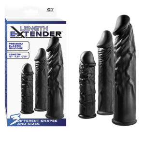 Extension Silicone Sleeve Kit Set - kit com 3 Capas Peniana Silicone preto - 13,3 - 15,9 - 16,4cm - Sex shop